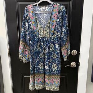 Boho Floral Blue Dress